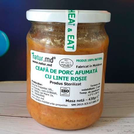 Ceafa de porc afumată cu linte roșie